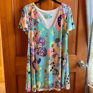 Judith March blue retro flower print dress medium